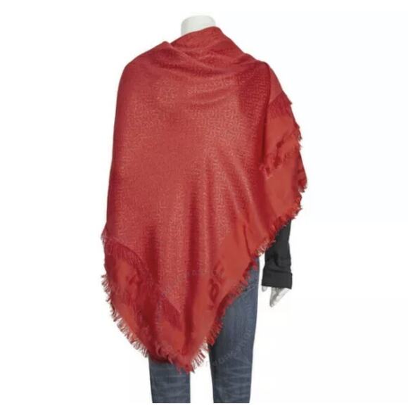 Burberry Monogram Metallic Red Large Square Scarf 140x140 cm NWT $550 - Picture 2 of 11